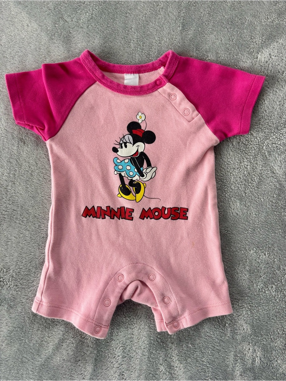 Infant Vintage Disney Store Pink and Fuchsia Minnie Mouse One-Piece